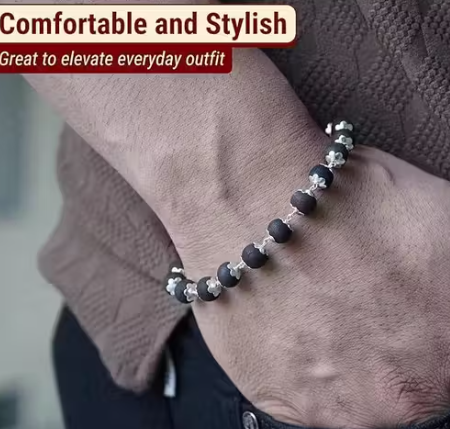 Karungali Bracelet with Silver Cap | Natural Ebony Wood 8mm Healing Bracelet