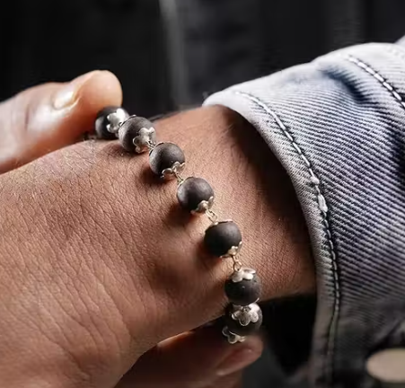 Karungali Bracelet with Silver Cap | Natural Ebony Wood 8mm Healing Bracelet